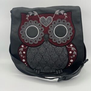 Loungefly Owl Crossbody Shoulder Bag Red and Black Faux Leather Embroidered
